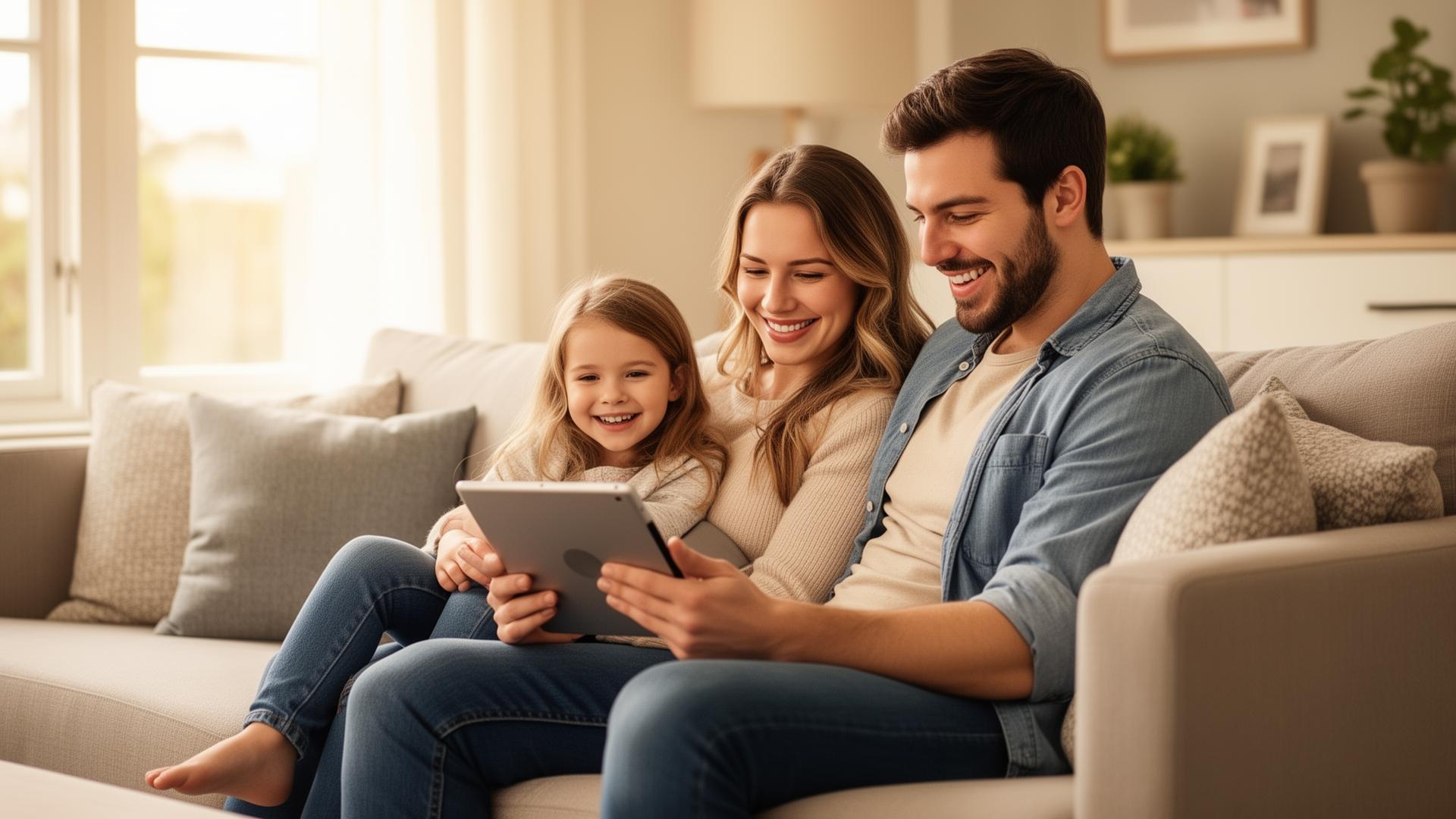 Happy family planning their financial future